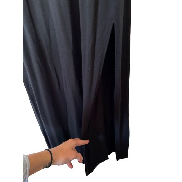 BLDWN Abbot Dress Black Sleeveless Cozy Maxi Dress Crewneck Cotton Slits Size XS - Picture 7 of 11
